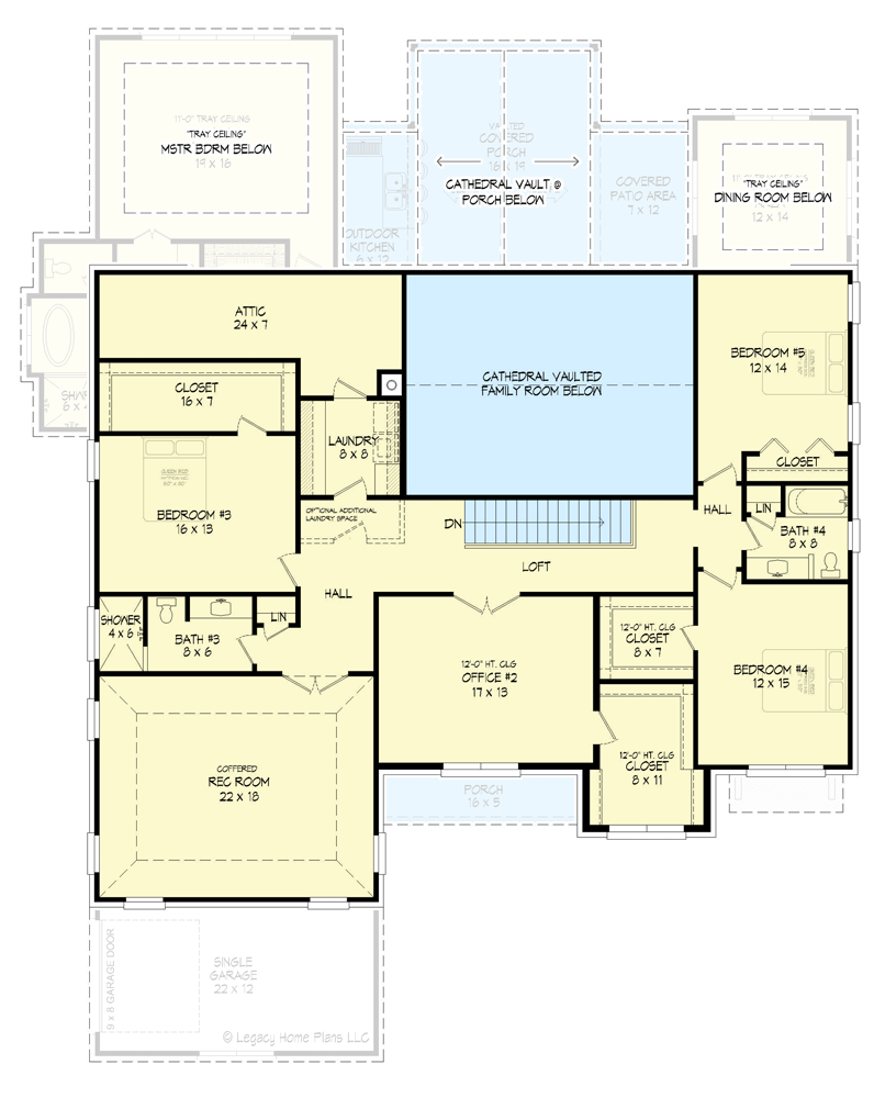 Plan 680182VR: 5-Bed House Plan with Two Home Offices and an Upstairs Rec Room - Floor Plan - 2nd Floor - European, Southern, Transitional