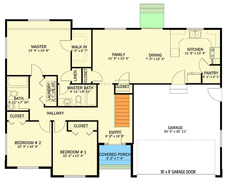 Plan 61454UT: 1252 Square Foot 3-Bed Traditional One-Story House Plan - Floor Plan - Main Level - Country, Ranch, Traditional