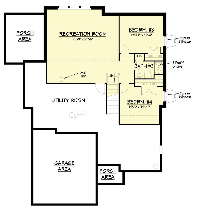 Plan 250100LRY: 3000 Square Foot Country Cottage House Plan with Flex Room and Partially Finished Lower Level - Floor Plan - Lower Level - Cottage, Country, Traditional