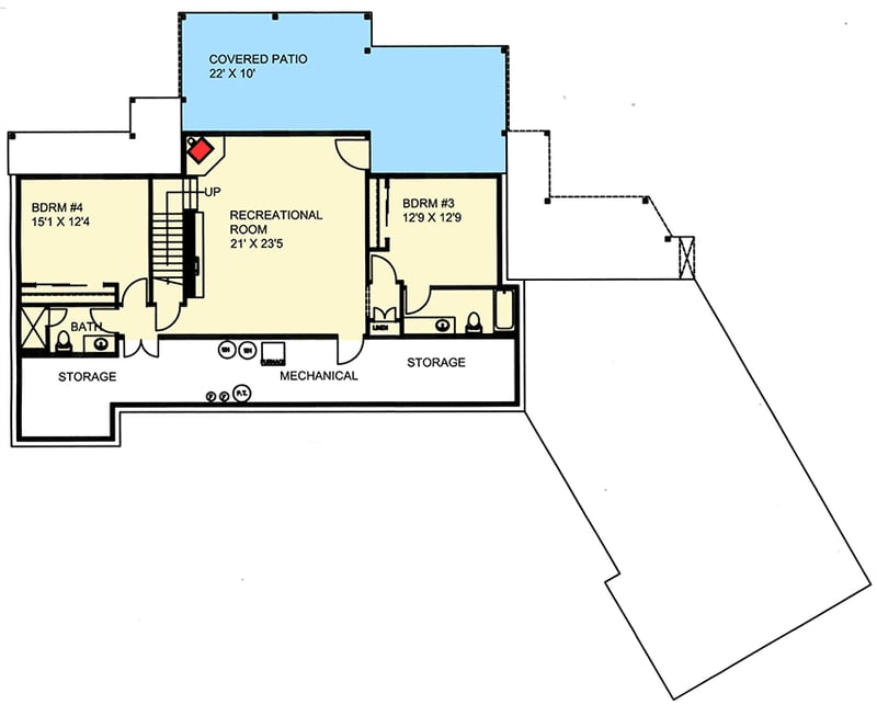 Plan 35497GH: Northwest Ranch House Plan with Four Bedrooms and Wraparound Porch - Floor Plan - Lower Level - Mountain, Northwest, Ranch