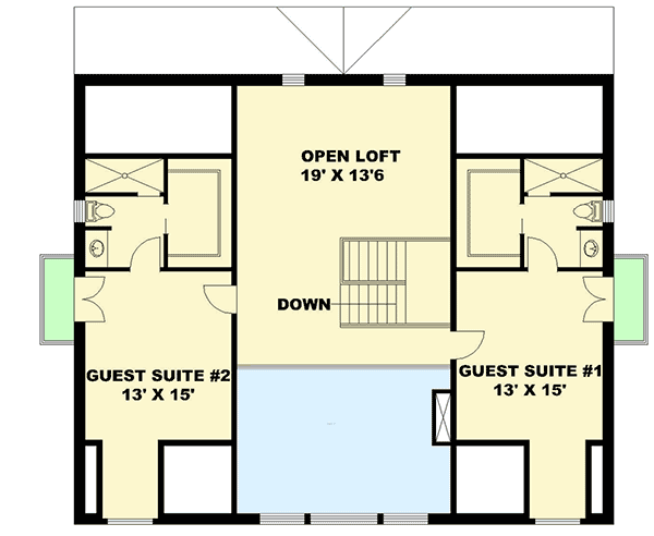 Plan 35509GH: Deck On 3 Side and Drive-Under Garage - Floor Plan - 2nd Floor - Country, Craftsman, Mountain, Vacation