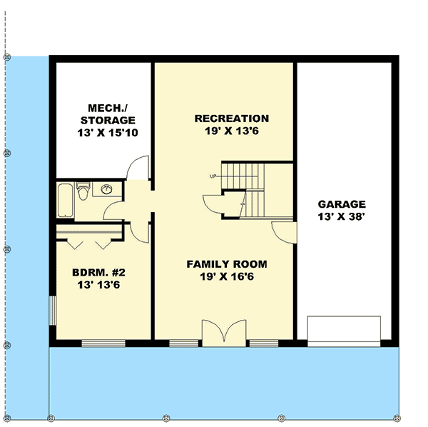Plan 35509GH: Deck On 3 Side and Drive-Under Garage - Floor Plan - Lower Level - Country, Craftsman, Mountain, Vacation