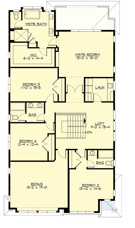 Plan 23447JD: Modern 2-Story House Plan Under 3700 Square Feet with 4 Upstairs Bedrooms - Floor Plan - 2nd Floor - Contemporary, Mid Century Modern, Modern, Northwest