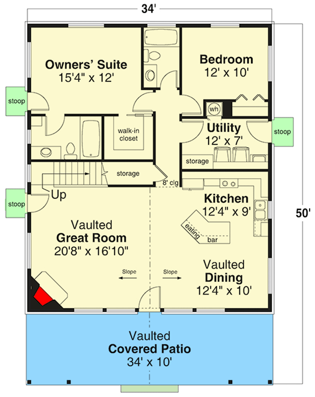 2 Bed 1360 Square Foot Vacation Cottage with Vaulted Open Concept ...