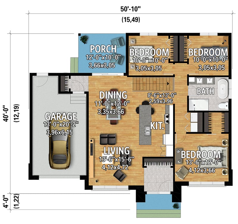 Plan 801142PM: Mid-Century Modern One-Story House 3-Bed Plan Under 1350 Square Feet - Floor Plan - Main Level - Mid Century Modern, Modern