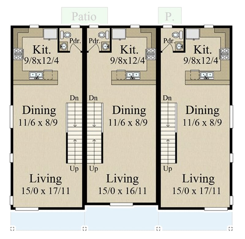 Plan 85428MS: 3 Story Modern Triplex House Plan with Two 1550 Sq Ft Units and One 1518 Sq Ft One - Floor Plan - 2nd Floor - Modern