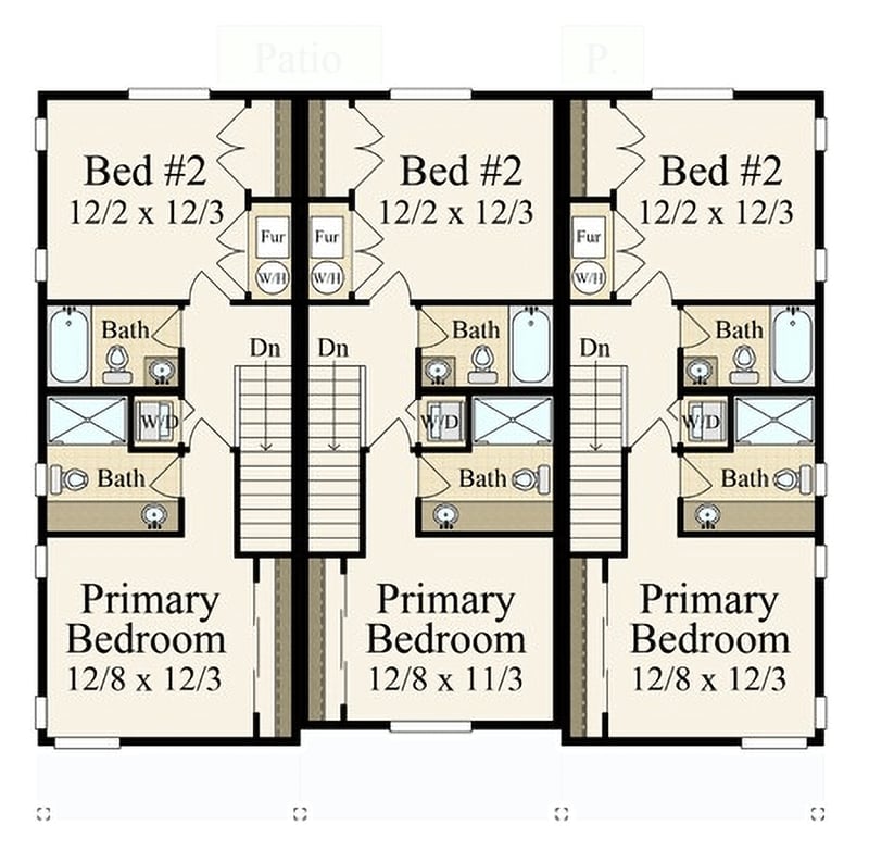 Plan 85428MS: 3 Story Modern Triplex House Plan with Two 1550 Sq Ft Units and One 1518 Sq Ft One - Floor Plan - 3rd Floor - Modern