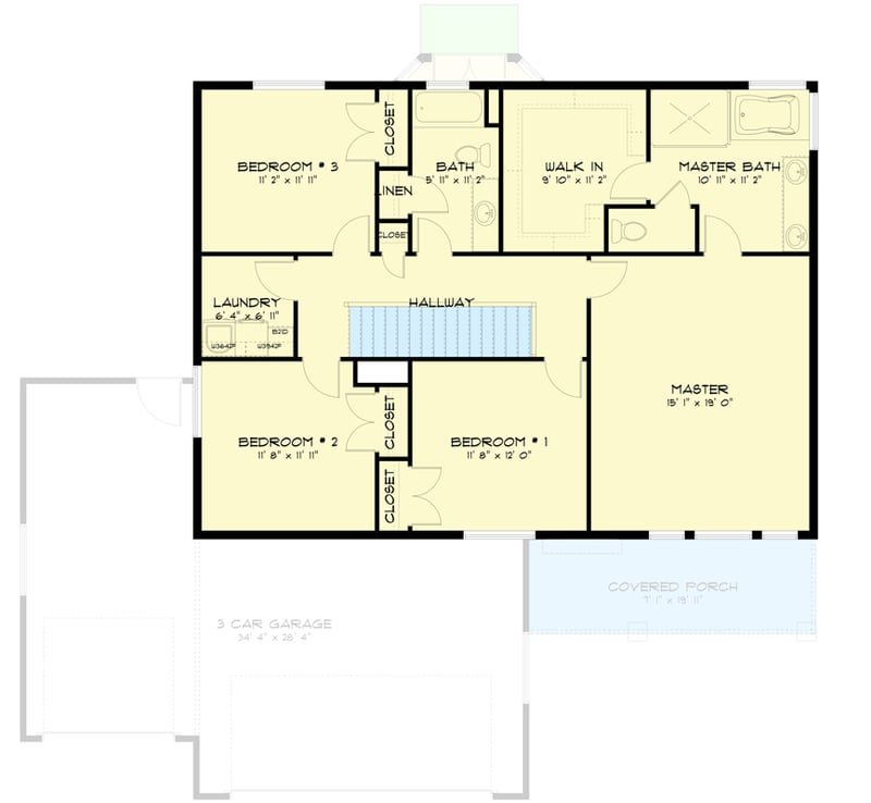 Plan 61238UT: 2641 Square Foot 2-Story House Plan with Home Office and Upstairs Laundry - Floor Plan - 2nd Floor - Traditional