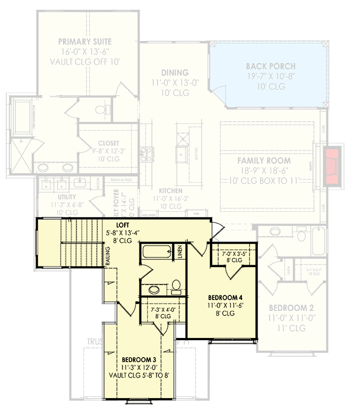 Plan 818079JSS: Transitional French Country House Plan with 2-Car Garage - Floor Plan - 2nd Floor - European, Farmhouse, French Country, Modern Farmhouse, Transitional