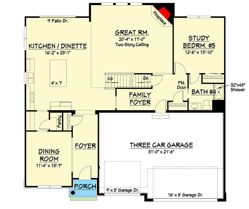 Plan 250108LRY: 2-Story House Plan Under 3400 Square Feet with Formal Dining and Upstairs Laundry - Floor Plan - Main Level - Traditional