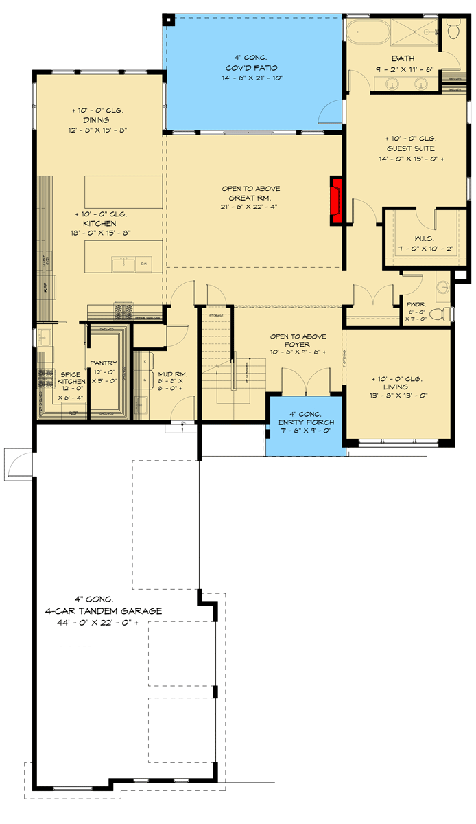 Plan 666233RAF: 3-Story Contemporary House Plan with Multiple Upper Level Decks - Floor Plan - Main Level - Contemporary, Modern, Northwest