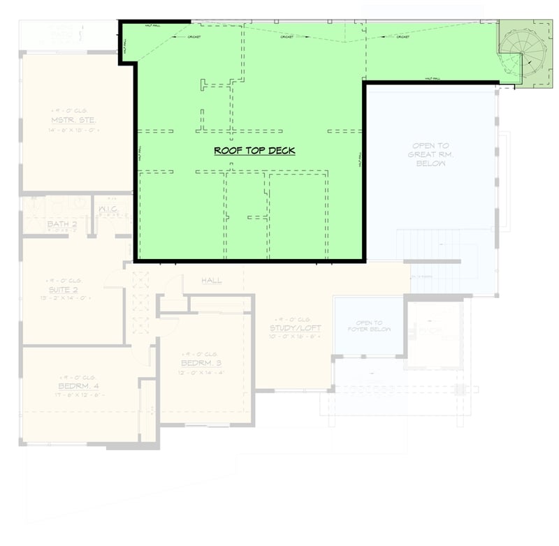 Plan 666234RAF: 5-Bed Contemporary House Plan with Two-Story Great Room and Rooftop Deck - Floor Plan - Rooftop Deck - Contemporary, Modern, Northwest