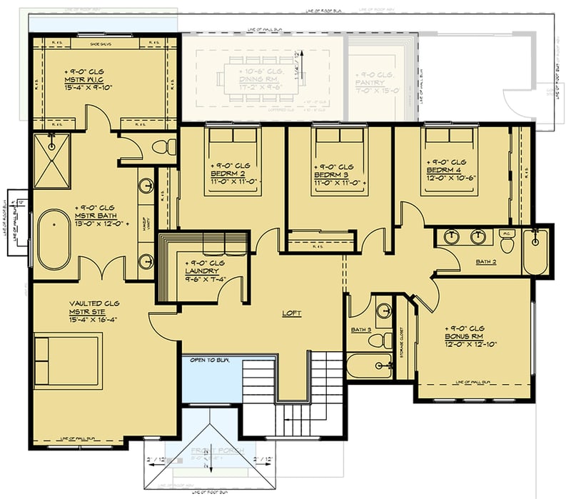 Plan 666235RAF: 3200 Square Foot Modern House Plan with 4 Upstairs Bedrooms Plus Bonus - Floor Plan - 2nd Floor - Contemporary, Modern, Northwest