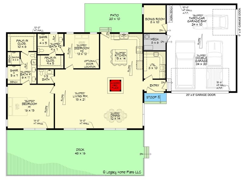 Plan 680196VR: Contemporary Lakehouse Plan with Spacious Front Deck and 4-Sided Fireplace - Floor Plan - Main Level - Country, Craftsman, Mountain, New American, Ranch