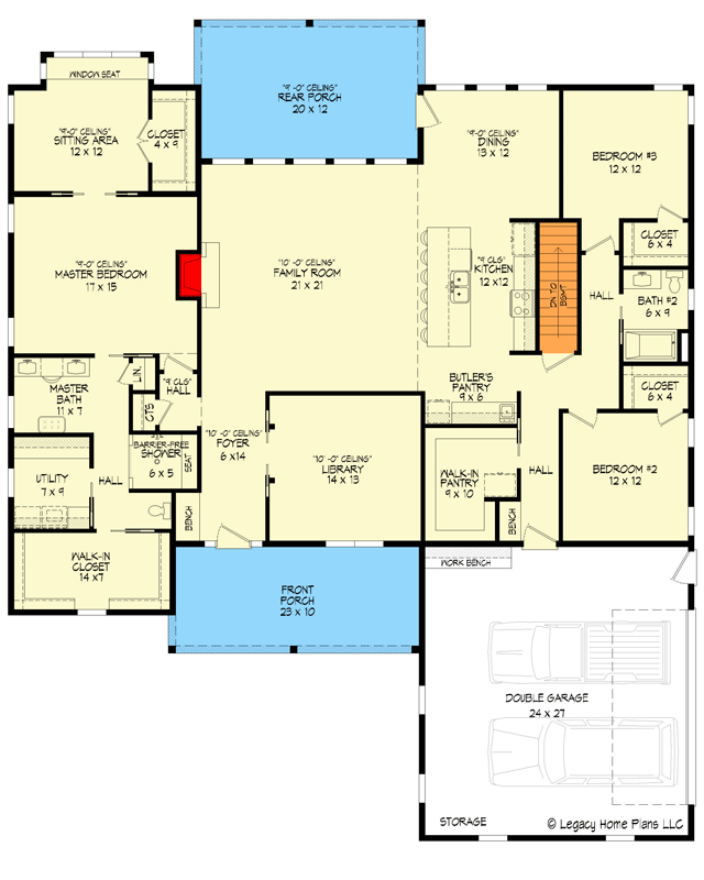 Plan 680198VR: 3-Bed Country Ranch House Plan with Master Suite Sitting Area and 2-Car Side Garage - Floor Plan - Main Level - Ranch, Traditional