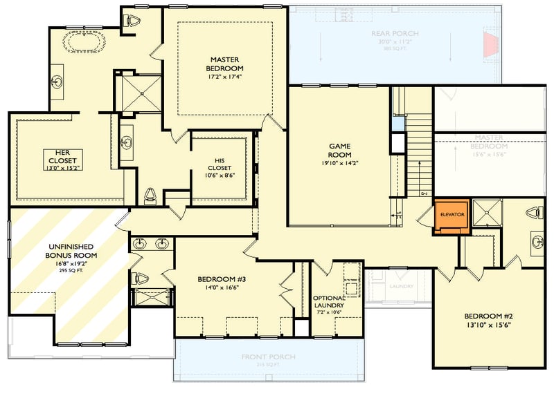 Plan 29922LDG: Modern Farmhouse with an Elevator and Upstairs Laundry Option Plus Lower Level Expansion - Floor Plan - 2nd Floor - Country, Farmhouse, Modern Farmhouse, New American, Traditional