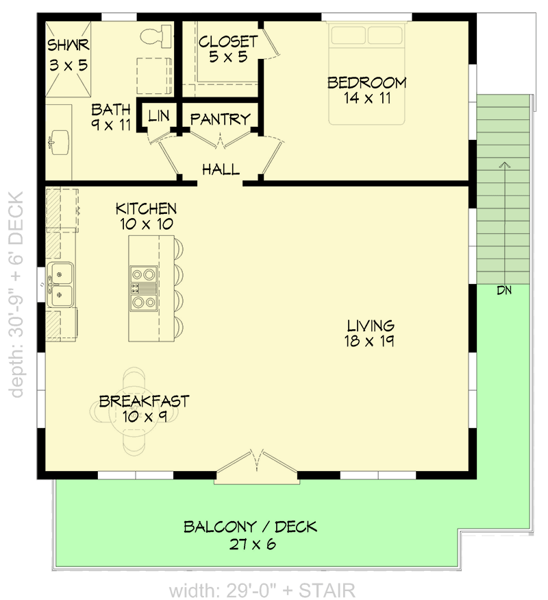 Plan 680208VR: Modern 2-Story House Plan Under 900 Square Feet with 2-Car Drive-Under Parking - Floor Plan - 2nd Floor - Contemporary, Mid Century Modern, Modern, Mountain