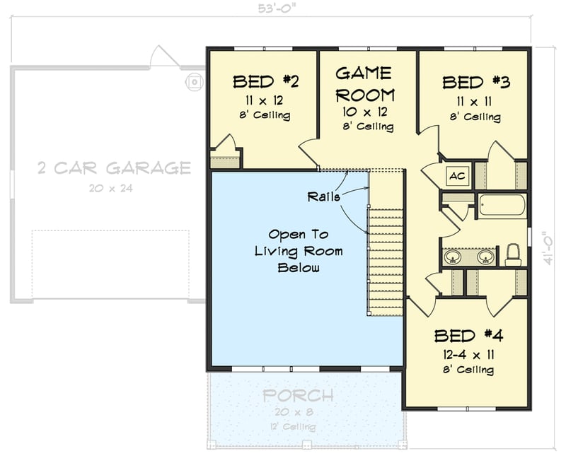 Plan 52331WM: 4-Bed Farmhouse Cottage House Plan With Attached Garage - Floor Plan - 2nd Floor - Cottage, Country, Farmhouse, Modern Farmhouse, New American, Traditional