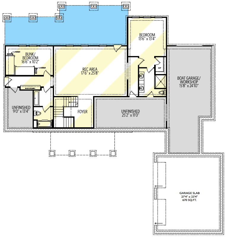 Plan 29923LDG: 2400 Square Foot Modern Farmhouse Plan with Courtyard Garage - Floor Plan - Optional Lower Level - Country, Modern Farmhouse, New American