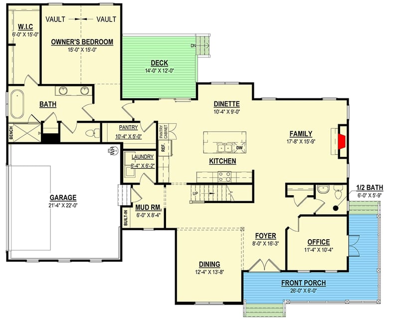 Plan 83656CRW: 4 Bed Modern Farmhouse Plan Under 3000 Square Feet with Home Office - Floor Plan - Main Level - Country, Farmhouse, Modern Farmhouse, New American
