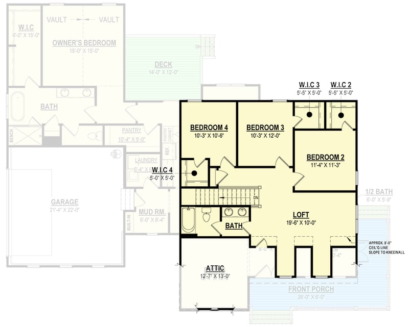Plan 83656CRW: 4 Bed Modern Farmhouse Plan Under 3000 Square Feet with Home Office - Floor Plan - 2nd Floor - Country, Farmhouse, Modern Farmhouse, New American