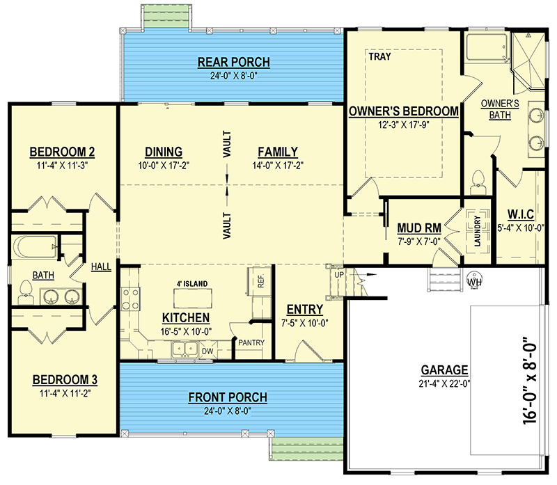 Plan 83657CRW: Country Home Plan Under 1700 Square Feet with 3 Beds and Bonus Room - Floor Plan - Main Level - Country, Traditional
