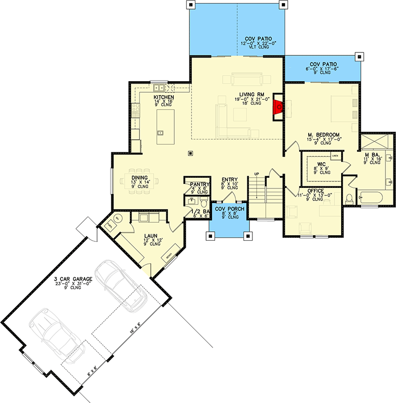Plan 246008DLR: 4-Bed Craftsman Home Plan with Angled 3-Car Garage - 3253 Sq Ft - Floor Plan - Main Level - Country, Craftsman, New American