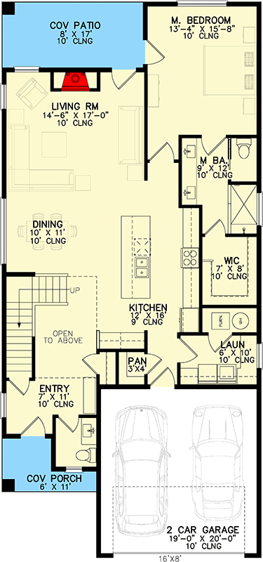 Plan 246013DLR: Narrow Lot 3 Bed House Plan with Vaulted Master Suite - 2171 Sq Ft - Floor Plan - Main Level