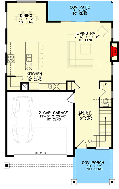 Plan 246014DLR: Narrow Lot 2-Story House Plan with Upstairs Master Balcony - 2274 Sq Ft - Floor Plan - Main Level - Craftsman, Northwest