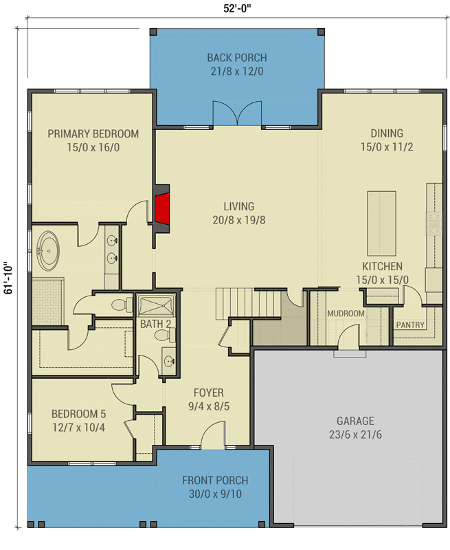 Plan 50228PH: 5-Bed Modern Farmhouse Plan with Bonus Above Garage - 2815 Sq Ft - Floor Plan - Main Level - Country, Farmhouse, Modern Farmhouse, New American, Traditional