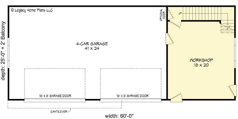Plan 680216VR: Barndominium-Style House Plan with Balcony and Workshop - 1984 Sq Ft - Floor Plan - Main Level - Barndominium, Contemporary