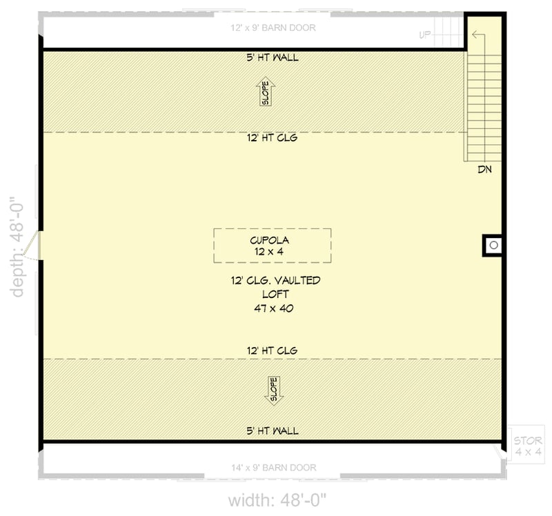 Plan 680215VR: 2304 Square Foot Barn with Loft Above - Floor Plan - 2nd Floor - Farmhouse, Rustic, Traditional