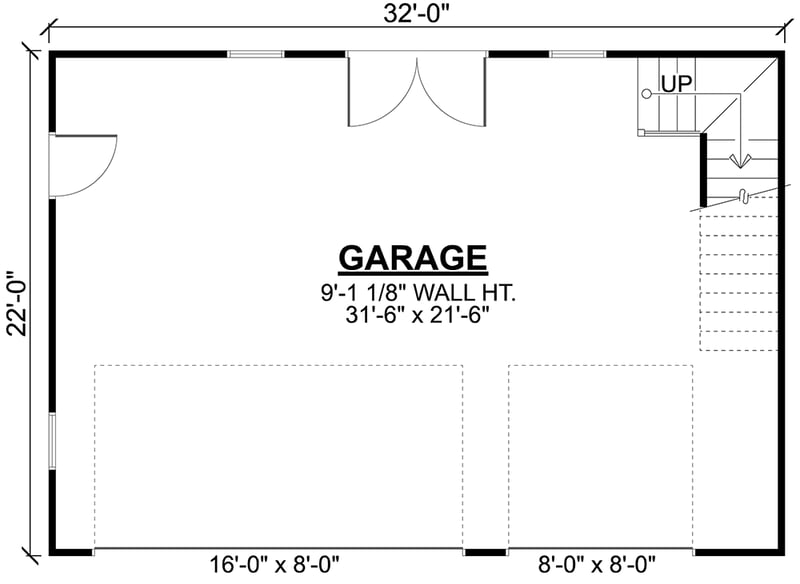 Plan 135244GRA: 3-Car Detached Garage with 702 Sq Ft of Parking and a 477 Sq Ft Loft Above - Floor Plan - Main Level