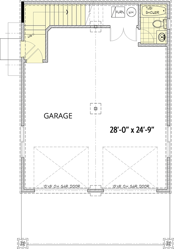 Plan 267033SPK: 910 Sq Ft Garage Shop with 1008 Sq Ft 2 Bed Apartment Above - Floor Plan - Main Level