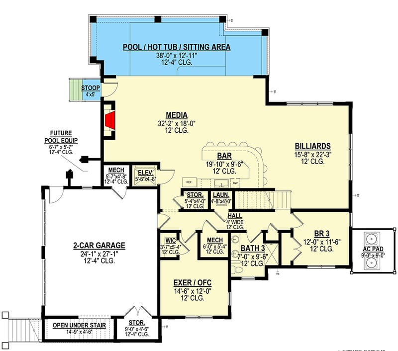 Plan 871033JEN: Coastal Contemporary House Plan with Two Flex Rooms - 4306 Sq Ft - Floor Plan - Main Level - Beach, Coastal, Coastal Contemporary, Vacation