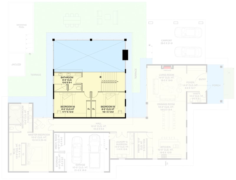 Plan 311045RMZ: Mid-Century Modern House Plan with Two-Story Play Room - 5029 Sq Ft - Floor Plan - 2nd Floor - Mid Century Modern, Modern, New American