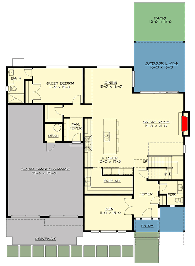 Plan 23947JD: 5 Bed Modern House Plan Under 4000 Square Feet - Architectural Designs - Floor Plan - Main Level - Modern, New American, Northwest
