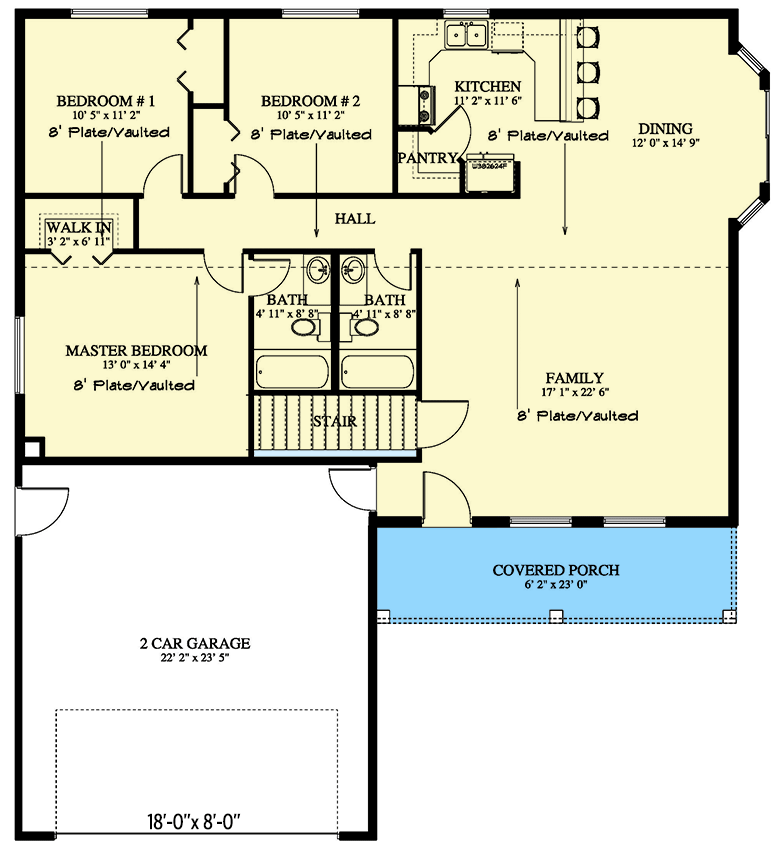 Plan 61468UT: 3 Bed House Plan with 2 Car Garage - 1462 Sq Ft - Architectural Designs - Floor Plan - Main Level - Ranch, Traditional