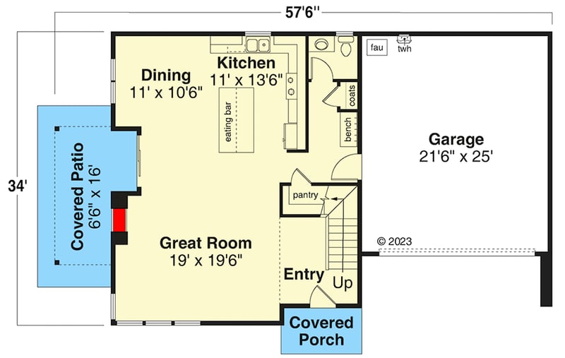 Plan 72394DA: Contemporary 2-Story House Plan with Private Balcony - 2345 Sq Ft - Floor Plan - Main Level - Contemporary, Mid Century Modern, Modern, Transitional