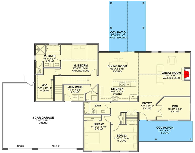 Plan 246020DLR: Craftsman Style House Plan with 3 Bedrooms and 3-Car Garage - Floor Plan - - Craftsman, Traditional