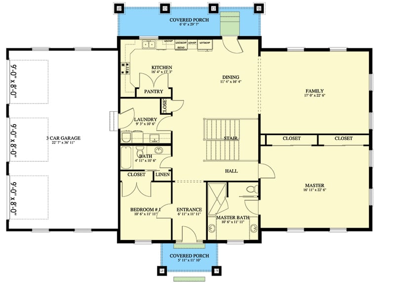 Plan 61471UT: 2 Bed House Plan with 3-Car Garage - 2155 Sq Ft - Floor Plan - Main Level - Ranch, Traditional