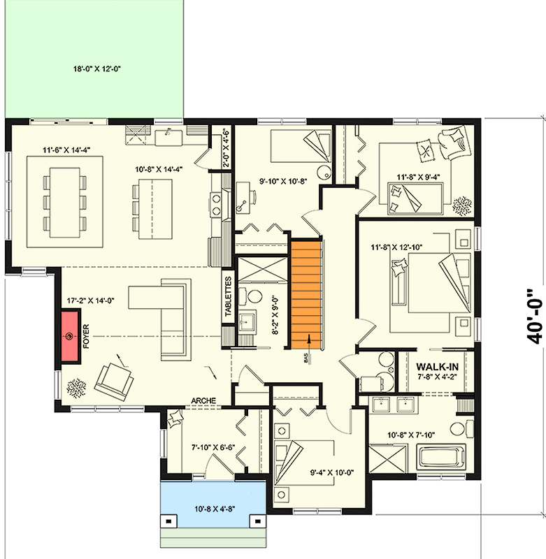 Plan 22679DR: Transitional House Plan with Cathedral Ceiling Living Room - 1612 Sq Ft - Floor Plan - Basement Stairs Location - Cottage, New American, Ranch, Transitional