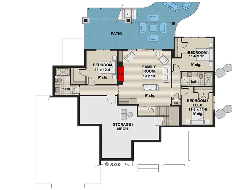 Plan 14783RK: New American House Plan with Two Flex Rooms - 3046 Sq Ft - Floor Plan - Lower Level - Country, Farmhouse, Modern Farmhouse, New American