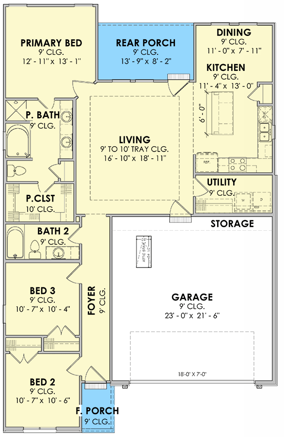 Plan 185001PHD: 3 Bed 2 Bath Modern Style Home Plan - 1464 Sq Ft - Floor Plan - Main Level - Contemporary, Mid Century Modern, Modern