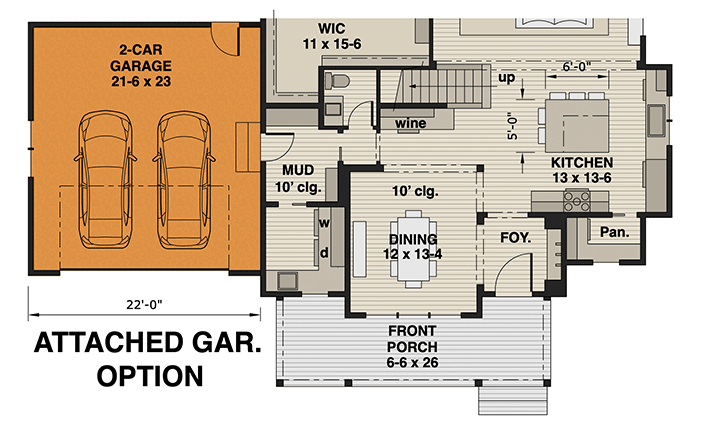Plan 14790RK: 3 Bed Modern Farmhouse with Bonus Expansion - 2419 Sq Ft - Floor Plan - Optional 2-Car Front Garage - Country, Craftsman, Farmhouse, Modern Farmhouse, New American