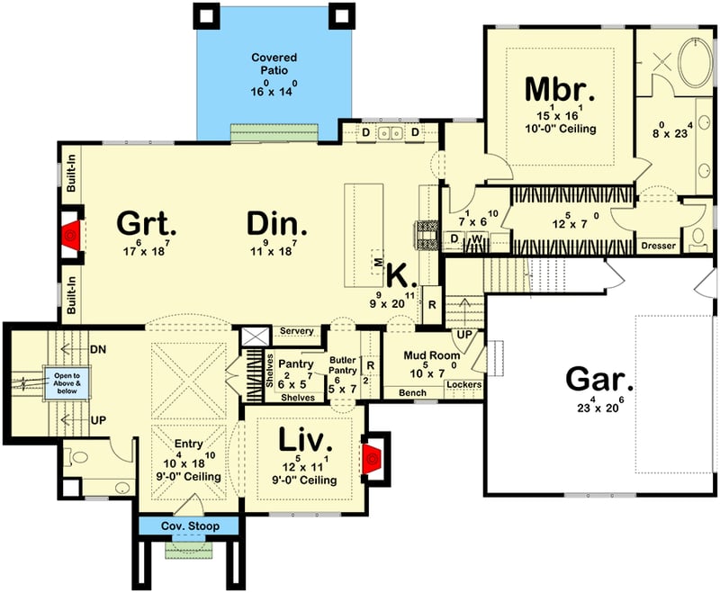 Plan 623307DJ: Transitional House Plan with Brick and Stucco Exterior - 3385 Sq Ft - Floor Plan - Main Level - European, New American, Transitional