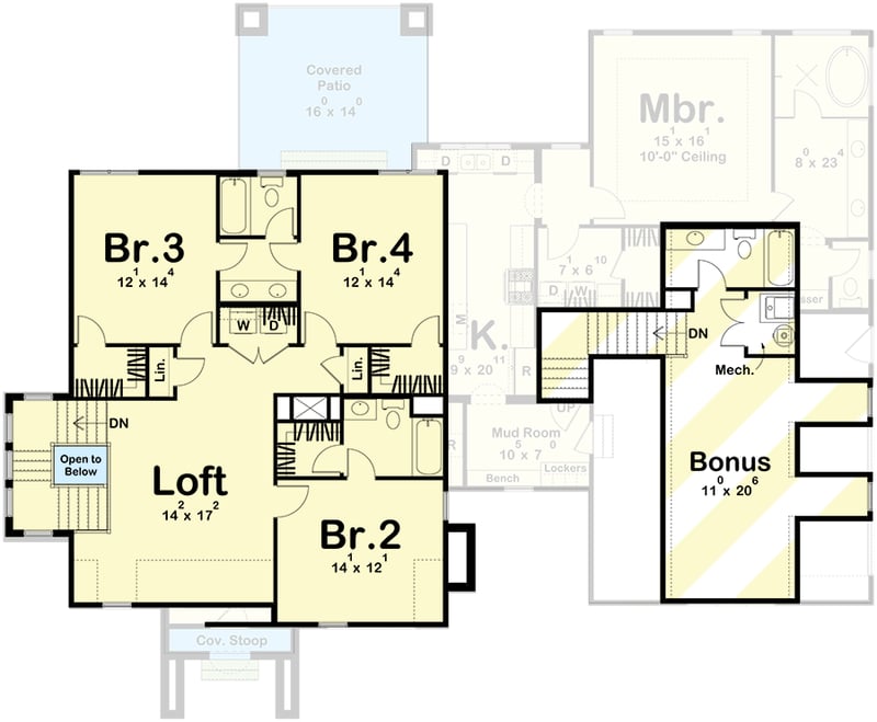 Plan 623307DJ: Transitional House Plan with Brick and Stucco Exterior - 3385 Sq Ft - Floor Plan - 2nd Floor - European, New American, Transitional