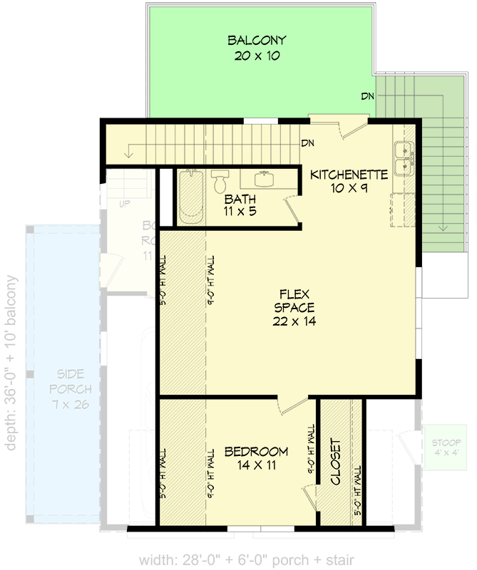 Plan 680222VR: Rustic ADU with Flex Room and Kitchenette Upstairs - 950 Sq Ft - Floor Plan - 2nd Floor - Country, Rustic, Traditional