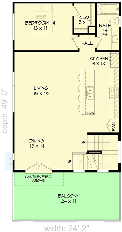 Plan 680223VR: 3-Story Contemporary House Plan with Unfinished Basement - 2342 Sq Ft - Floor Plan - 2nd Floor - Carriage, Contemporary, Mid Century Modern, Modern, Mountain