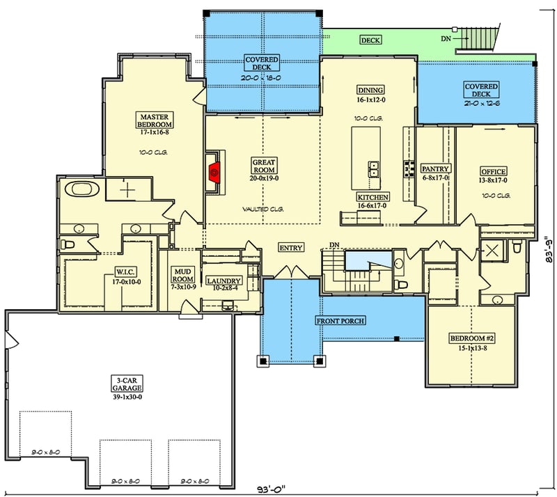 Plan 95233RW: Mountain Craftsman House Plan with 2 to 4 Beds - 3,205 Sq Ft - Floor Plan - Main Level - Craftsman, Mountain, New American